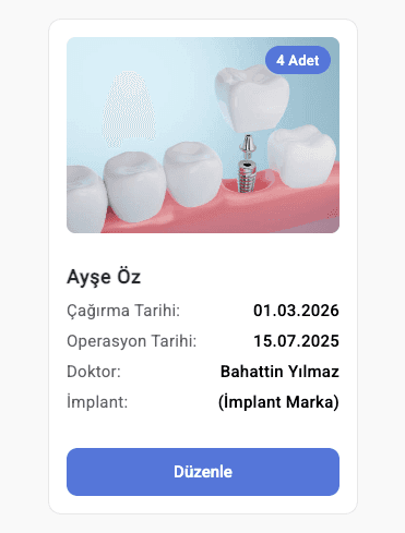 İmplant Takibi ekran görüntüsü
